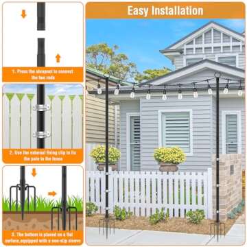 AILBTON 2 Pack 10Ft String Light Poles,Light Poles for Outside String Lights,Outdoor Light Poles with Fork,Metal Poles Stand for Patio,Backyard,Deck