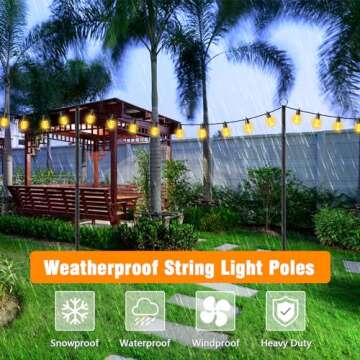 AILBTON 2 Pack 10Ft String Light Poles,Light Poles for Outside String Lights,Outdoor Light Poles with Fork,Metal Poles Stand for Patio,Backyard,Deck