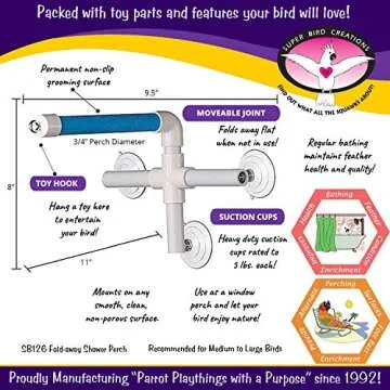 Super Bird Creations - SB126 Fold-Away Shower Window Perch - Ringnecks Medium Conures Parrots- Multi...