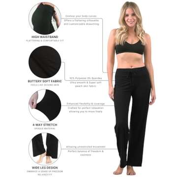 Leggings Depot Womens Casual Comfy Long Pajama Lounge Apparel Pants, Black, Small