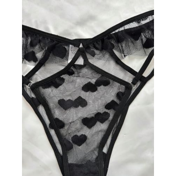 Verdusa Women's Ruffle Trim Mesh Lingerie Set - Black