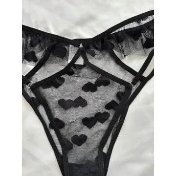 Verdusa Women's Ruffle Trim Mesh Lingerie Set - Black