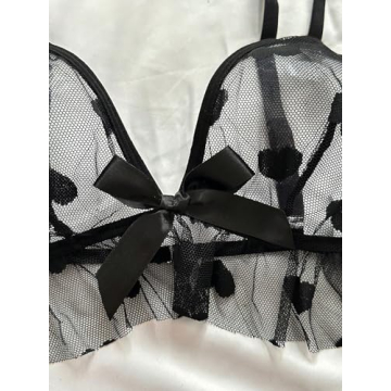 Verdusa Women's Ruffle Trim Mesh Lingerie Set - Black
