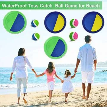 Jalunth Ball Catch Set Game Toss Paddle - Beach Toys Back Yard Pool Outdoor Lawn Games Backyard Camping Sticky Mitts Age 3 4 5 6 7 8 9 10 11 12 Years Old Boys Girls Kids Adults Family Easter Gifts