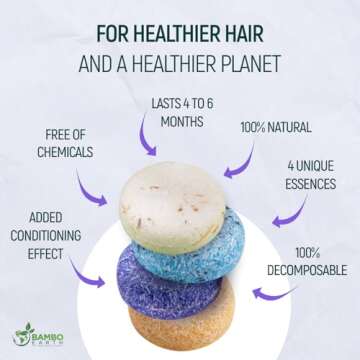 Solid Shampoo Bar And Conditioner Effect Hair Soap – 4 Pack 100% Organic Shampoo Bars For Hair Wit...