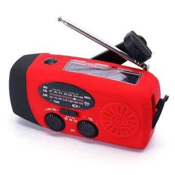 TFTDOUP FM/AM/NOAA Weather Radio Hand Crank Self Powered Solar Portable Mini Emergency Survival Radi...