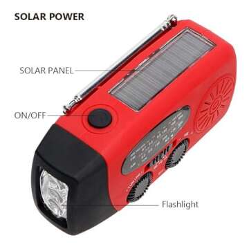 TFTDOUP FM/AM/NOAA Weather Radio Hand Crank Self Powered Solar Portable Mini Emergency Survival Radios with 3 LED Super Bright Flashlight 2000mah Battery Operated Power Bank Smart Phone Charger,SOS