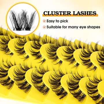 zanlufly Cluster Lashes D Curl False Eyelashes Natural Clear Band Individual Lashes Cat Eye Wispy Lash Extensions DIY Eyelashes Pack, 9.0 Count, 9