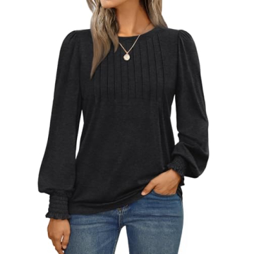 AUTOMET Women's Trendy Long Sleeve Business Casual Tee - Stylish Black Blouse