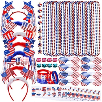 Bulk Patriotic Red White Blue Novelty Jewelry Assortment Patriotic Party Favors Supplies Head Bopper...