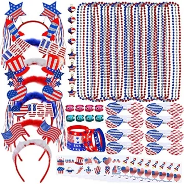 Bulk Patriotic Red White Blue Novelty Jewelry Assortment Patriotic Party Favors Supplies Head Bopper...