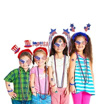 Bulk Patriotic Red White Blue Novelty Jewelry Assortment Patriotic Party Favors Supplies Head Bopper Necklaces Bracelet Glasses Tattoo Stickers for 4th of July Independence Day Memorial Day Parades