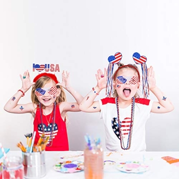 Bulk Patriotic Red White Blue Novelty Jewelry Assortment Patriotic Party Favors Supplies Head Bopper Necklaces Bracelet Glasses Tattoo Stickers for 4th of July Independence Day Memorial Day Parades