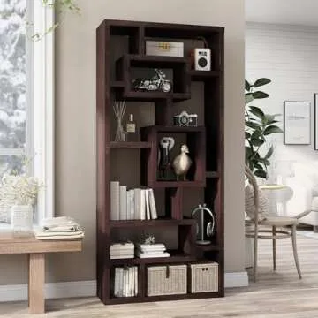 24/7 Shop at Home Ruejah Modern Bookshelf Storage Cubbies Display Shelf, Open Bookcase with 11 Cubes...