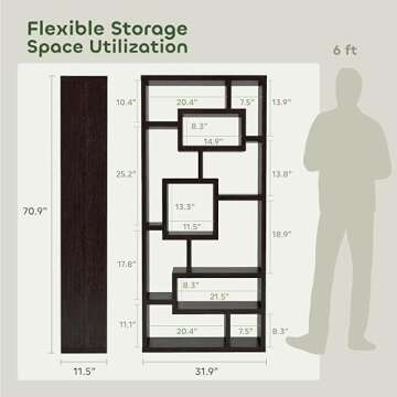 24/7 Shop at Home Ruejah Modern Bookshelf Storage Cubbies Display Shelf, Open Bookcase with 11 Cubes, Horizontal and Vertical Home Decor Room Divider for Bedroom, Office, Cappuccino