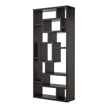 24/7 Shop at Home Ruejah Modern Bookshelf Storage Cubbies Display Shelf, Open Bookcase with 11 Cubes, Horizontal and Vertical Home Decor Room Divider for Bedroom, Office, Cappuccino