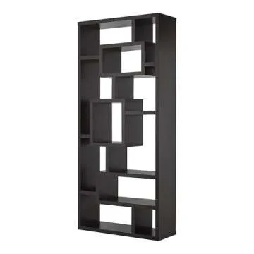 24/7 Shop at Home Ruejah Modern Bookshelf Storage Cubbies Display Shelf, Open Bookcase with 11 Cubes, Horizontal and Vertical Home Decor Room Divider for Bedroom, Office, Cappuccino