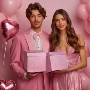 UNIQOOO 5Pcs Pink Glitter Christmas Gift Box Set