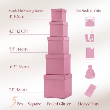 UNIQOOO 5Pcs Pink Glitter Christmas Gift Box Set