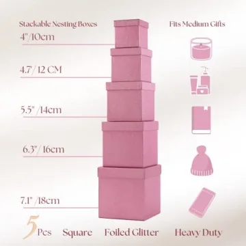 UNIQOOO 5Pcs Pink Glitter Christmas Gift Box Set