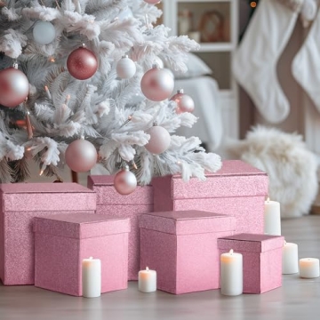 UNIQOOO 5Pcs Pink Glitter Christmas Gift Box Set