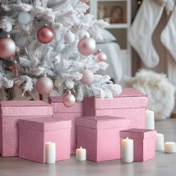 UNIQOOO 5Pcs Pink Glitter Christmas Gift Box Set