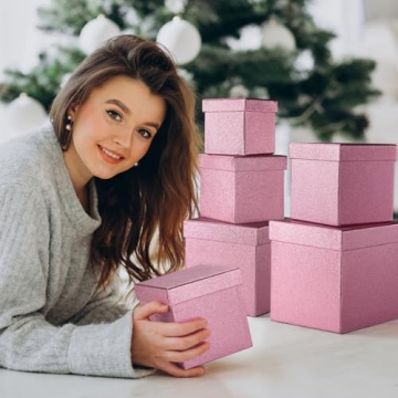 UNIQOOO 5Pcs Pink Glitter Christmas Gift Box Set