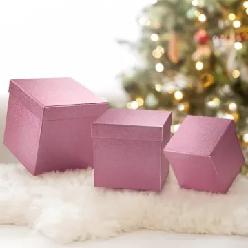 UNIQOOO 5Pcs Pink Glitter Christmas Gift Box Set