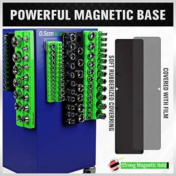 Magnetic Socket Organizer Set, 6-piece 1/4", 3/8", 1/2" SAE & Metric Socket Holder, Drive Socket Trays, Storage Tool Box, Holding 143 Slots, Soft Rubber Covering Black Green Tools