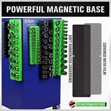 Magnetic Socket Organizer Set, 6-piece 1/4", 3/8", 1/2" SAE & Metric Socket Holder, Drive Socket Trays, Storage Tool Box, Holding 143 Slots, Soft Rubber Covering Black Green Tools