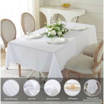 Craft And Party Rectangle Tablecloth, 60 x 102 Inch White Tablecloth, 6ft Rectangle Table Cloth, Pol...