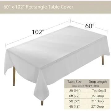 Craft And Party Rectangle Tablecloth, 60 x 102 Inch White Tablecloth, 6ft Rectangle Table Cloth, Polyester Fabric Washable Tablecloth for Home, Party, Wedding or Restaurant Use.