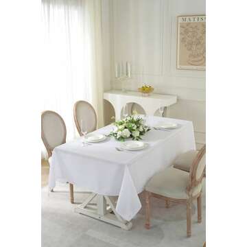 Craft And Party Rectangle Tablecloth, 60 x 102 Inch White Tablecloth, 6ft Rectangle Table Cloth, Polyester Fabric Washable Tablecloth for Home, Party, Wedding or Restaurant Use.