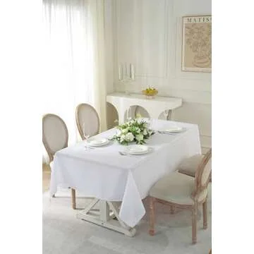 Craft And Party Rectangle Tablecloth, 60 x 102 Inch White Tablecloth, 6ft Rectangle Table Cloth, Polyester Fabric Washable Tablecloth for Home, Party, Wedding or Restaurant Use.