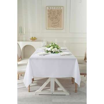 Craft And Party Rectangle Tablecloth, 60 x 102 Inch White Tablecloth, 6ft Rectangle Table Cloth, Polyester Fabric Washable Tablecloth for Home, Party, Wedding or Restaurant Use.