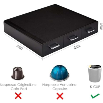 Amazon Basics Coffee Pod Storage Organizer Drawer for K-Cup Pods, 36 Pod Capacity, Black