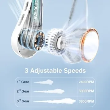 GULAKI Neck fan, Portable Fan with 5-17H Lifespan, 4000mAh Neck fan air conditioner with 3 Adjustable Speeds and 64 Cool Lights, Rechargeable Neck Fan, Hands-Free Cooling Neck fan for Summer (White)