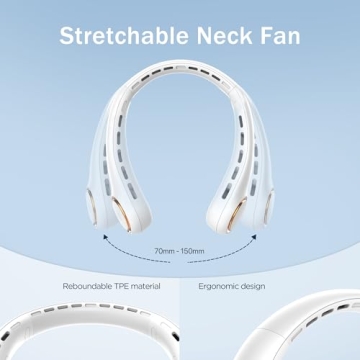 GULAKI Neck fan, Portable Fan with 5-17H Lifespan, 4000mAh Neck fan air conditioner with 3 Adjustable Speeds and 64 Cool Lights, Rechargeable Neck Fan, Hands-Free Cooling Neck fan for Summer (White)