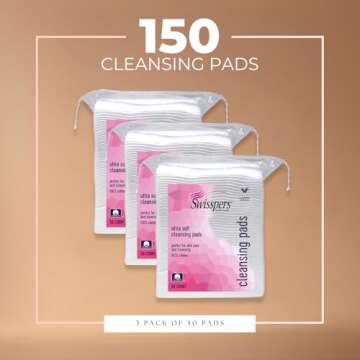 Swisspers Premium Ultra Soft Cleansing Pads – 50 Count (Pack of 3) – Large Rectangular Pads for ...