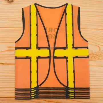 BLUE PANDA 6 Set Construction Worker Costume, Kids Construction Vest and Kids Hard Hat for Dress-Up, Construction Theme Birthday Party, or Halloween Costume