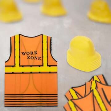 BLUE PANDA 6 Set Construction Worker Costume, Kids Construction Vest and Kids Hard Hat for Dress-Up, Construction Theme Birthday Party, or Halloween Costume