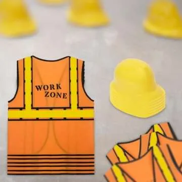 BLUE PANDA 6 Set Construction Worker Costume, Kids Construction Vest and Kids Hard Hat for Dress-Up, Construction Theme Birthday Party, or Halloween Costume