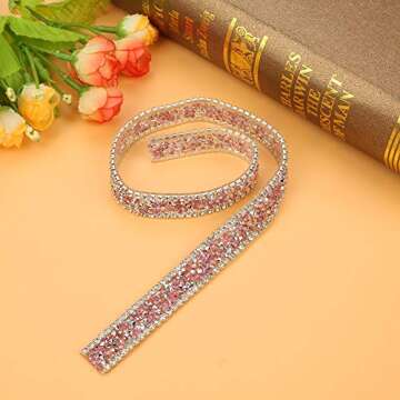 Crystal Rhinestone Appliques, Rhinestone Ribbon Sparkle Crystal Wrap Roll Sewn on Prom Dresses Belt Applique Hair Clip Collar Decoration 1 Yard()