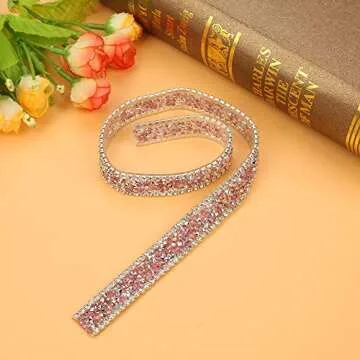 Crystal Rhinestone Appliques, Rhinestone Ribbon Sparkle Crystal Wrap Roll Sewn on Prom Dresses Belt Applique Hair Clip Collar Decoration 1 Yard()