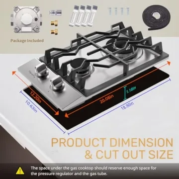 TOPWISH 2 Burner Gas Cooktop - 12" Stainless Steel