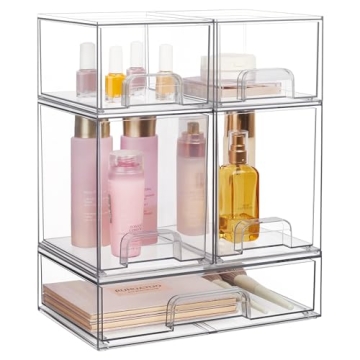 Vtopmart Stackable Storage Drawers Set of 5 - Clear Plastic Organizer Bins