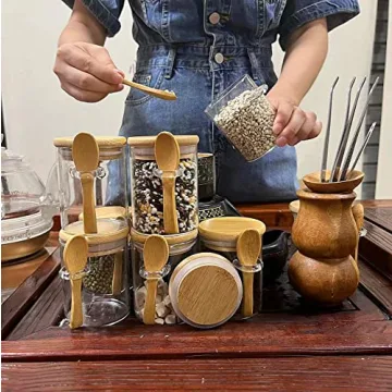 Stylish Mini Glass Jars with Bamboo Lids - Set of 8