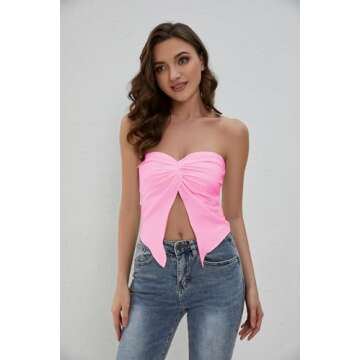 MISSACTIVER Women’s Y2K Sexy Twist Front Tube Top Strapless Sleeveless Solid Cut-Out Midriff Crop ...