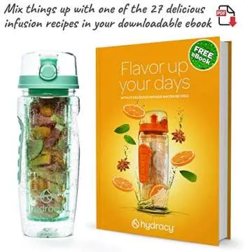 Hydracy Fruit Infuser Water Bottle - 32 oz Sports Bottle - Insulating Sleeve, Time Marker & Full Length Infusion Rod + 27 Fruit Infused Water Recipes eBook Gift - Aqua Green
