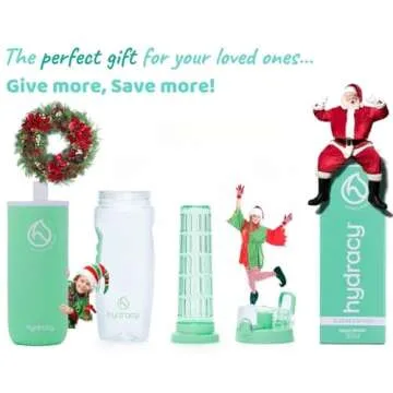 Hydracy Fruit Infuser Water Bottle - 32 oz Sports Bottle - Insulating Sleeve, Time Marker & Full Length Infusion Rod + 27 Fruit Infused Water Recipes eBook Gift - Aqua Green